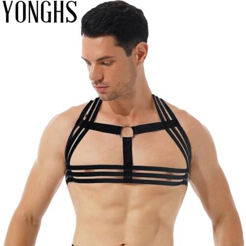Harness Mens Lingerie O Ring Front Harness Belt Sexy Body Shoulder Chest Elastic Strap Arm Muscles Pole Dancing Clubwear