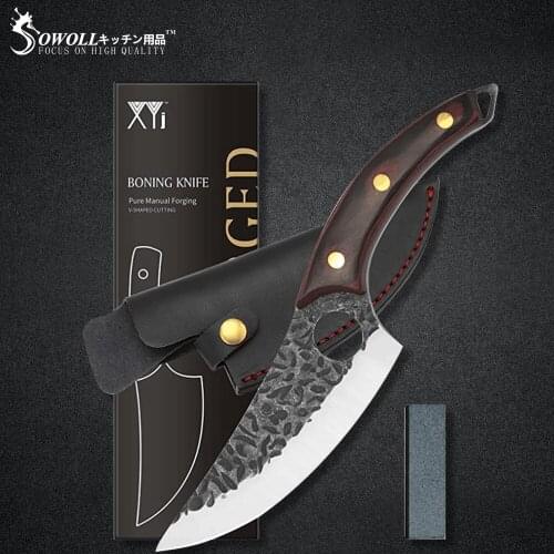 Serbian Chef Knives Set 6'' INCH Full Tang Cleaver Knife Cover Leather Sheath Sharpening Stone Gift Box New Year Friends Gift