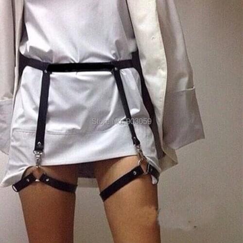 New Sexy Punk Handcrafted waist cincher leather thigh high suspenders garter belt leg garters