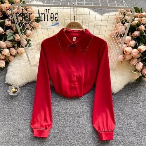 Autumn 2021 Womens Long Sleeve Blouses And Shirts Red Elegant Plus Size Tops Chic Woman Blouses Women Clothing