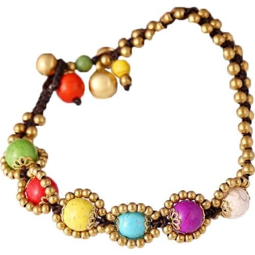 Bohemian Semi-precious Stones Braided Thai Wax Rope Hand-woven Characteristic Beach Environmental Protection Female Anklet