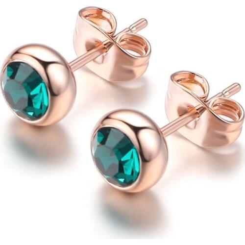 DANS ELEMENT Simple Copper Crystal OL Fashion Trendy Stud Earrings for women&Men Rose Gold Color Wholesale #Fi-20344r-green