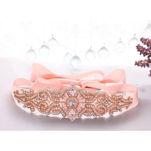 Rose Gold Wedding Belt Pearl Crystal Bridal Belt Rhinestones Wedding Dress Sash Beaded Flores For Bridal Accessories Belt B84