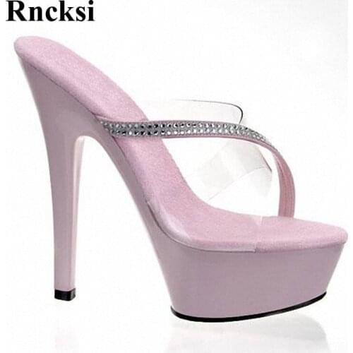 Rncksi Pole Dance Woman Platform High Heel Slippers 15cm Stiletto With Slippers Hand Made Sexy High Heel Shoes