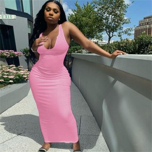 Sexy Spaghetti Strap Dress Womens V-Neck Sleeveless Strap Open Back Bodycon Dress Sundress 2021 Solid Elegant Beach Party Dress