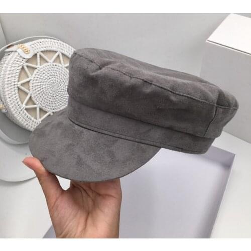 Han edition gray cap temperament faux suede letter little sweet wind navy hat for men and women newsboy cap hat