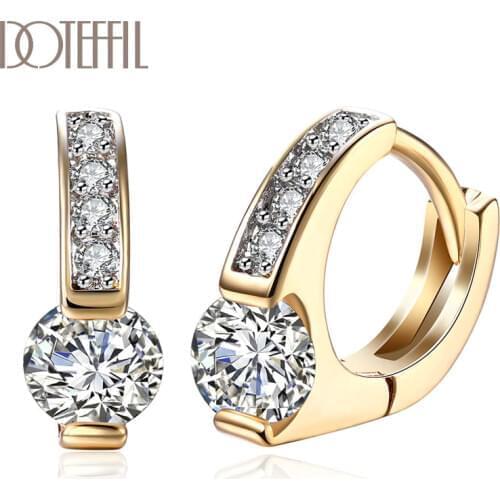 DOTEFFIL 925 Sterling Silver AAA Zircon 18K Gold Diamond Earrings For Women Jewelry Fashion Wedding Engagement Party Gift