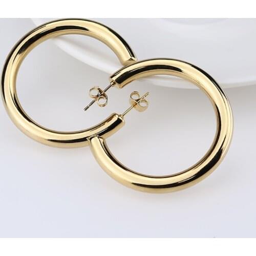 Hollow Tube C Shape Glossy Earring For Women Classic Fashion Round Loop Earring Titanium Steel Punk Rock Ear Jewelry