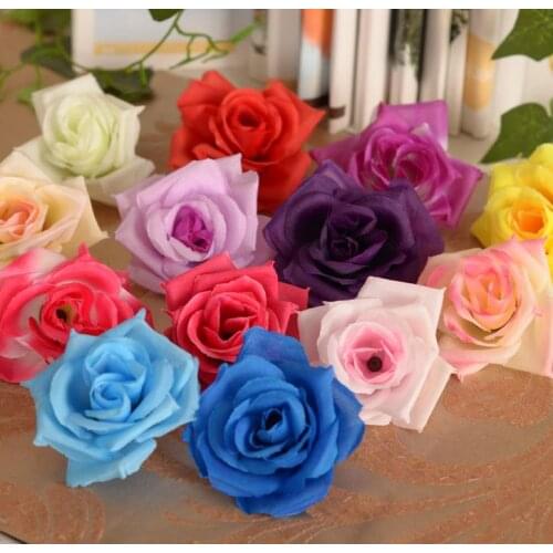 Wedding Shoot Props Silk Rose Flower Head 7CM Artificial Big Flowers Multicolor Crimping Silk Rose Simple and Stylish Rose