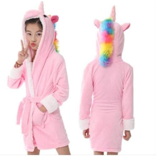 Lengthen Bathrobes New Winter Big Boys Girls Bath Robe Children Unicorn Hooded Flannel Pajamas For Teenage Boy Cartoon Pajamas