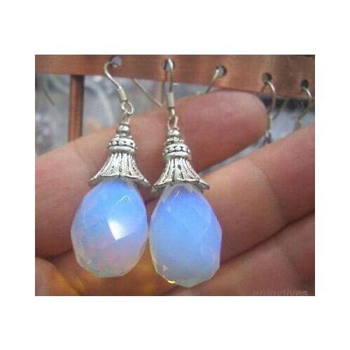 Blue Fire Opal Drop Tibetan A Hook Earrings
