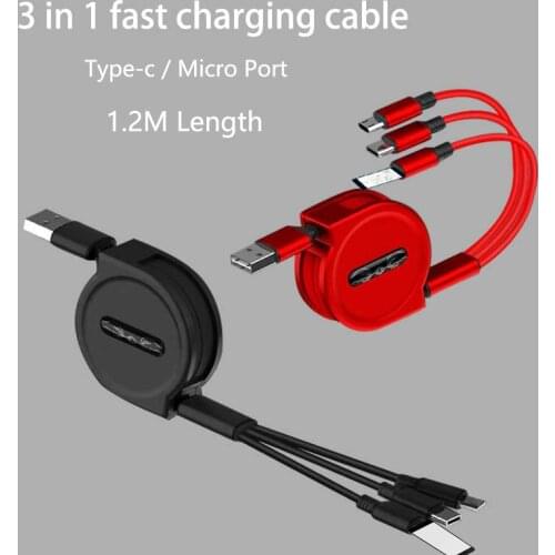 Retractable type-c usb cable for huawei honor20 p30 fast micro charge wire for oppo vivo 3 in 1 multi charging for samsung s10