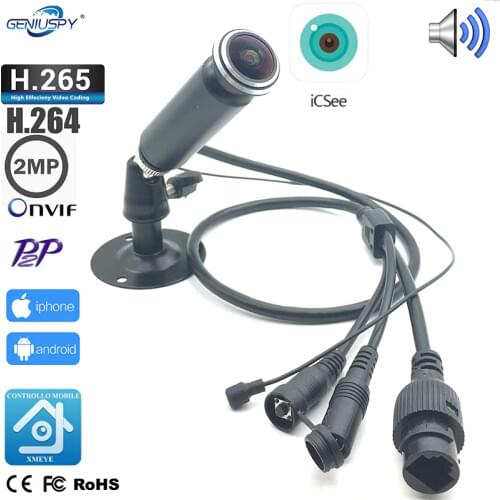 XMEYE 1080P 2MP Mini Ip Camera H.265 Plug and Play Fisheye Lens 2.1MM Micro Bullet IP Camera Audio P2P ONVIF PC&Phone View