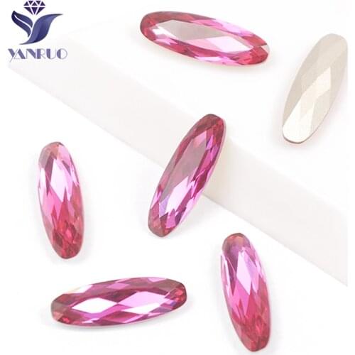 YANRUO 4161 Elongated Baguette Charm Pointback Strass Fuchsia Studs With Frame Claws Sewn Rhinestones For Clothes