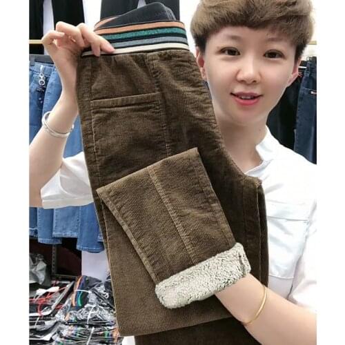 Women Autumn Winter Pants Fashion Elastic Waist Thicken Warm Long Trousers High Waist Corduroy Harem Pants Pantalon Mujer Y424