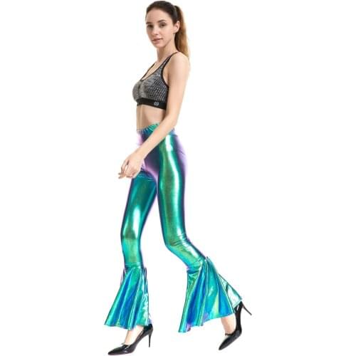 Womens high-rise fashion elastic waist gradient flared Pleated Split Micro Flare pants Temperament Vintage Fashion Sexy