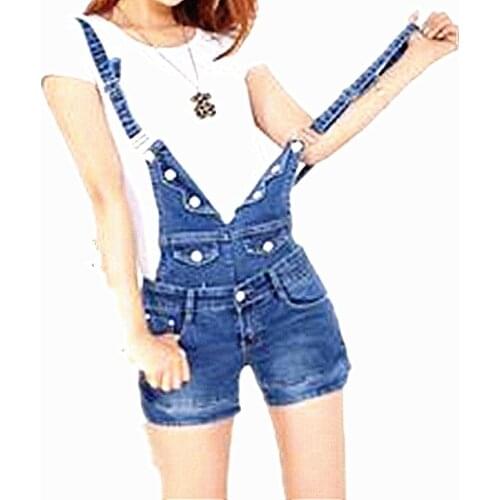 Short denim jumpsuit romper women overalls casual fashion jeans playsuit washed blue dungarees spring summer women clothing new