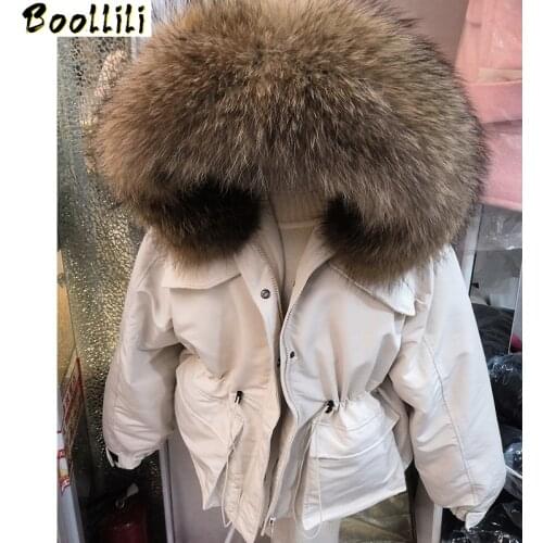 Boollili 2020 New Winter Coat Women 90% White Duck Down Jacket Real Raccoon Fur Collar Puffer Jacket Women Korean Warm Parka