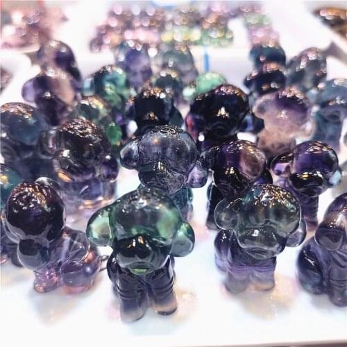 50pcs Natural Crystal Stone Fluorite Quartz Cute Dog Hand Carved Figurine Animal Fluorite Dog Statue Carving Stone Home Decor