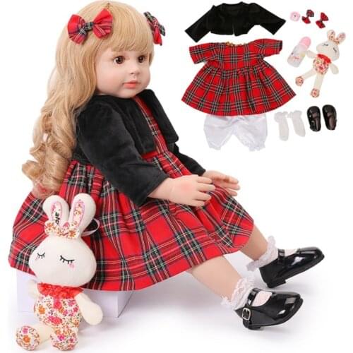 60cm New Elegant Reborn Baby Dolls Soft Vinyl Red Cloth Silicone Baby Princess With Long Gold Hair For Children Christmas Gifts