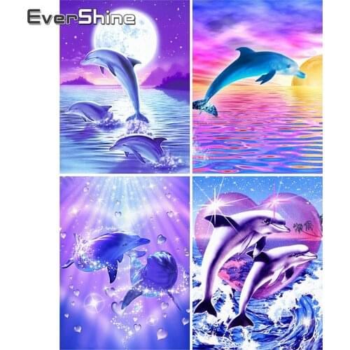 EverShine Full Drill Square Diamond Painting Dolphin Diamond Embroidery Animal Cross Stitch Rhinestones Mosaic Wall Art