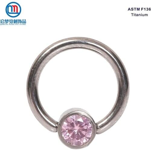 ASTM F136 Implant Grade Titanium Captive Bead Rings with Pink Crystal Disc Body Jewelry