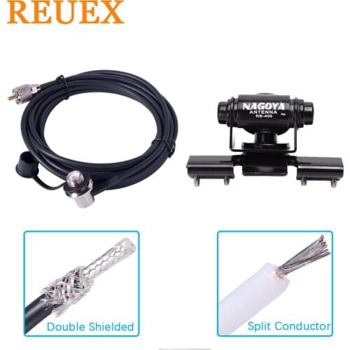 Nagoya REVEX Car Mobile Radio Walkie Talkie Super Gainer Low Loss Coaxial Cable 5M RC-ECH-142 PL-259 To SO-239 RB-400 Clip Mount
