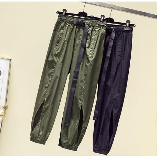 Cargo Pants Womens Spring Summer Loose Harem Pants Plus Size Girls Streetwear Elastic Waist Ankle Length Army Green Trousers