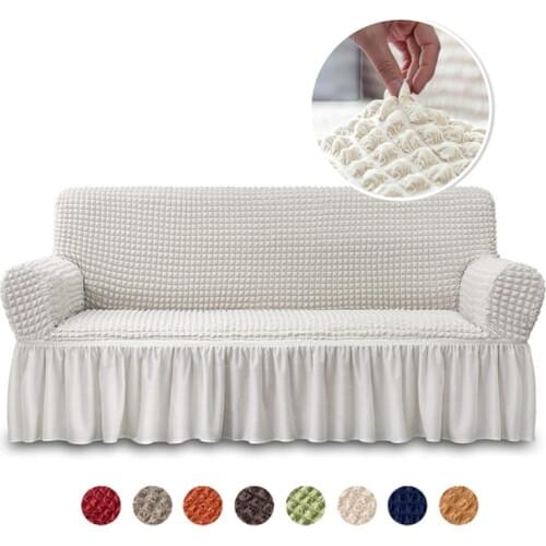 Jacquard Sofa Cover with Skirt Popcorn plaid sofa Slipcover European Style Armchair Couch Covers Living Room Protector Furniture