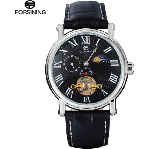 FORSINING Brand Men sport mechanical Watches casual mens automatic Toubilion watches male leather strap wristwatches relogio