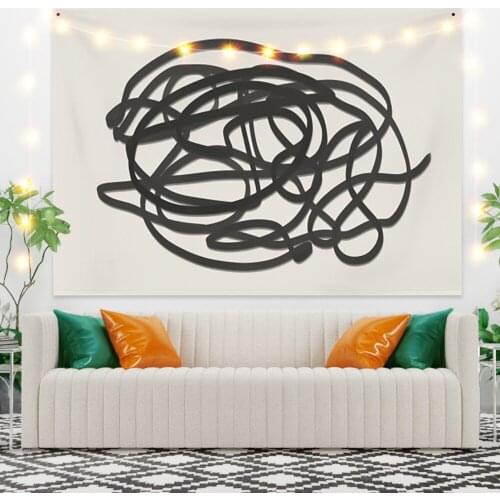 Black Line Winding Tapestry Vintage Exotic Summer Plant Nature Frame for Bedroom Photography Wall Decor