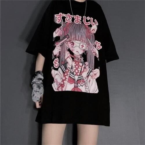 Gothic Harajuku T-Shirt Women Hip Hop Amine Girl Tshirt Streetwear Summer Half Sleeve Kawaii Tops Tees Casual Loose T Shirts