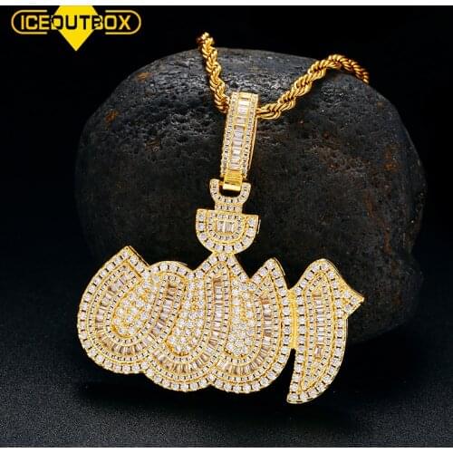 ICEOUTBOX Religious Muslim Allah Pendant Necklace Full Of Crystal Prayer Jewelry Iced Out Bling Crystal For Men Women Necklaces
