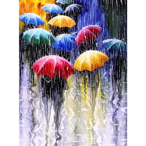 Full Drill Square 5D DIY Diamond Painting Street Diamond Embroidery Rain Umbrella Pictures Of Rhinestones Decoration Home TY969
