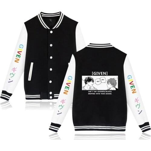 Kawaii Given Jacket Men Fashion Bomber Jackets Casual Male Outwear Anime Given Manga Music Mafuyu Baseball Trend a Girl Clothes