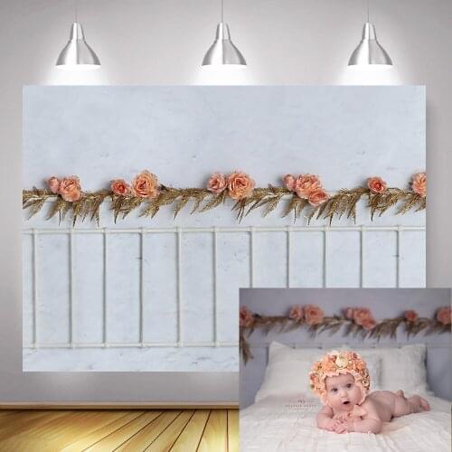 Brick White Wall Photography Backdrop for Photo Studio Newborn Baby Portrait background Heardboard Photographic Orange Rose