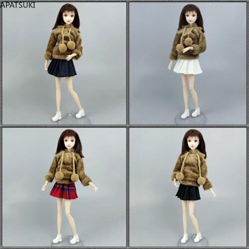 1:6 Brown Fashion Clothes Set for Barbie Doll Outfits Hoodie Sweatshirt Pleated Skirt 1/6 Dolls Accessories Toys For Children