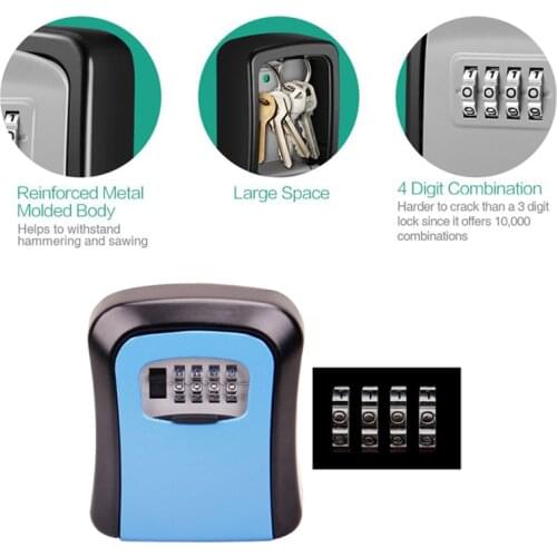 ORIA 4 Digit Combination Key Box Storage Aluminium Alloy Hang Lock Key Wall Mounted Large Storage Capacity Safety Holder
