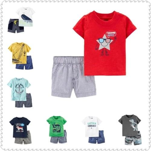 2020 Baby Boy Tee Shirt + Pant 2pcs Clothes Suit Toddler Outfit 6 9 12 18 24Month America Flag Freedom Rock Costumes Cotton