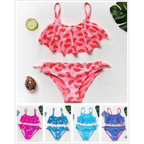 Two pieces Toddler Girls Swimsuit 1~12Y Girls swimwear Kids Bikini set High quality youth Childens Beach Bathing suit-ST108MIX