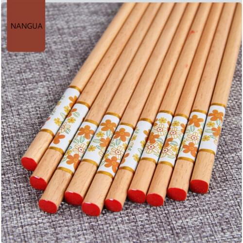 Ten Pairs Household Non-slip Chopsticks Set Beech Roasted Flower Craft Japanese Tableware Nature Pastoral Style Food Sticks C198