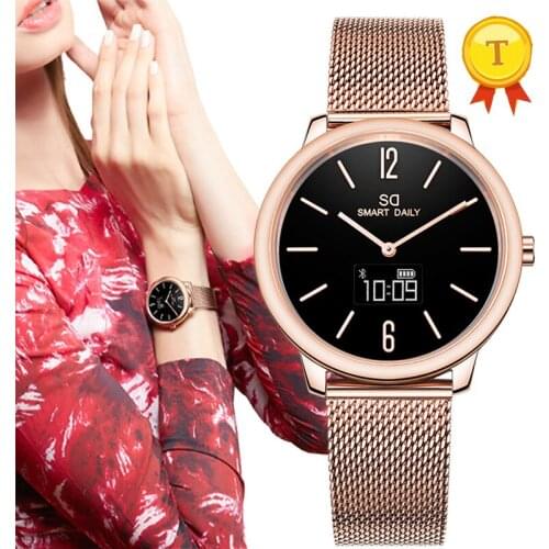 New product luxury woman round touch screen stainless steel bluetooth smart watch with time display clock alarm fitness tracker
