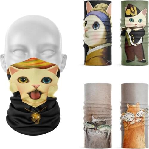 New Style Spoof Cat Retro Turban Scarf Fun Cute Tubular Headband Girl Soft Wrist Band Headdress Dust-Proof Face Neck Scarf Buffe