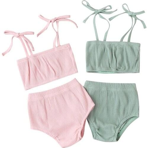 1-3 Years Newborn Baby Girls Solid Summer Casual Sleeveless Clothes Cotton Casual Tops + Shorts Toddler Set Outfit 2020 New