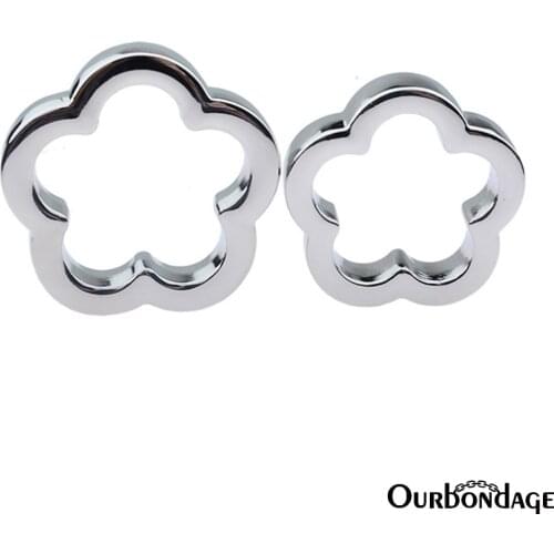 Ourbondage 2 Size Plum Blossom Shape Alloy Ball Ring Stretcher Scrotum Pendant Restraint Penis Traning For Men Gay Sex Toy