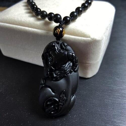 Natural Obsidian Cattle Jade Pendant Jewelry Lucky Exorcise evil spirits Safety Auspicious Amulet Pendant Jade Fine Jewelry