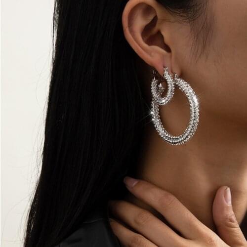2021 new retro hoop earrings rhinestone metal earrings womens simple and elegant daily wear earrings bridal wedding jewelry