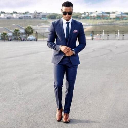 Latest Design Men Suits for Wedding Groom Tuxedo Men Navy Blue Suits with Pants 2Piece Slim Terno Masculino Trajes para Hombre