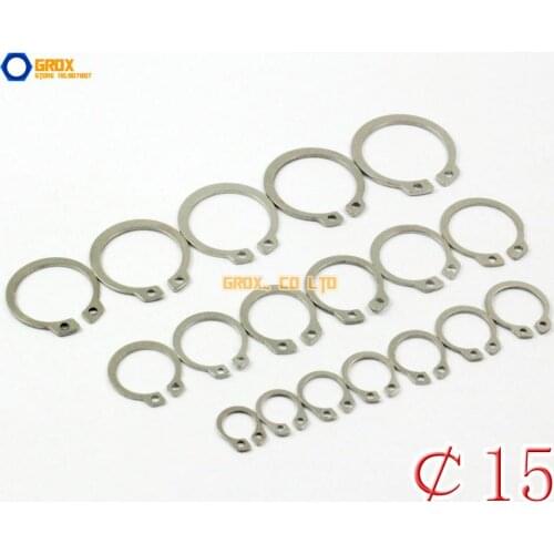 100 Pieces 15mm 304 Stainless Steel External Circlip Snap Retaining Ring