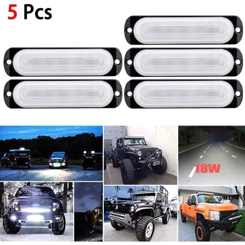 5PCS 12V LED Floods Work Light Bar Spot Offroad 4WD Car Driving Fog Lamp 18W White Anti-collision Daytime Running Lights